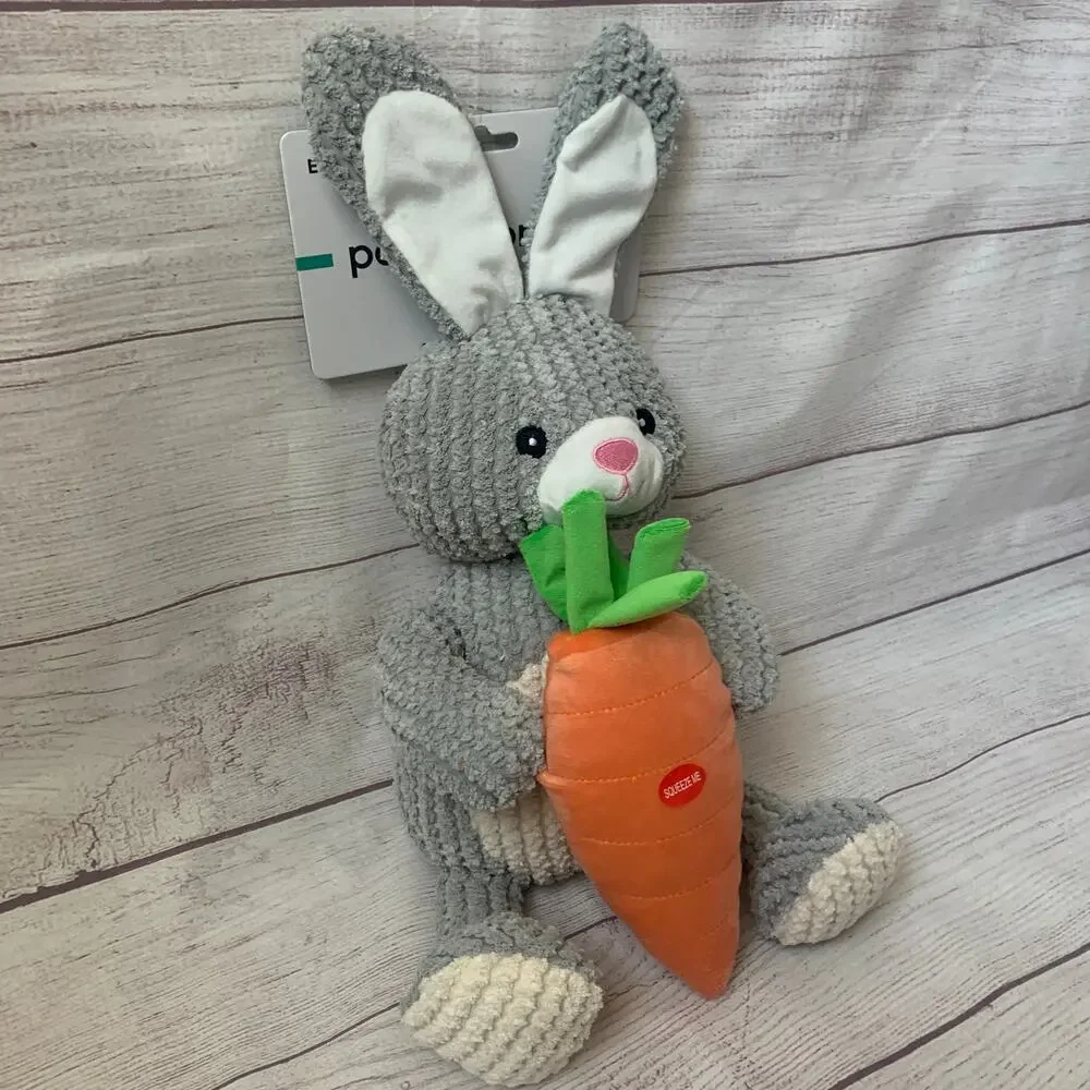Patchwork Pet Bunny Rabbit and Carrot Dog Toy Crinkle Squeak Grunt Fetch 19